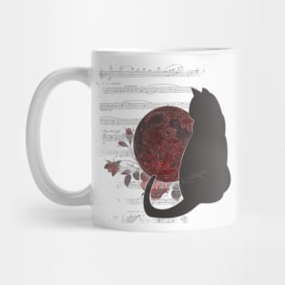 Art, cat, darkness, dark, moon, roses, cats, notes sky, stars, touch, gift, love, romantic, aesthetic, vintage, retro, music, gift, clouds, flowers Mug